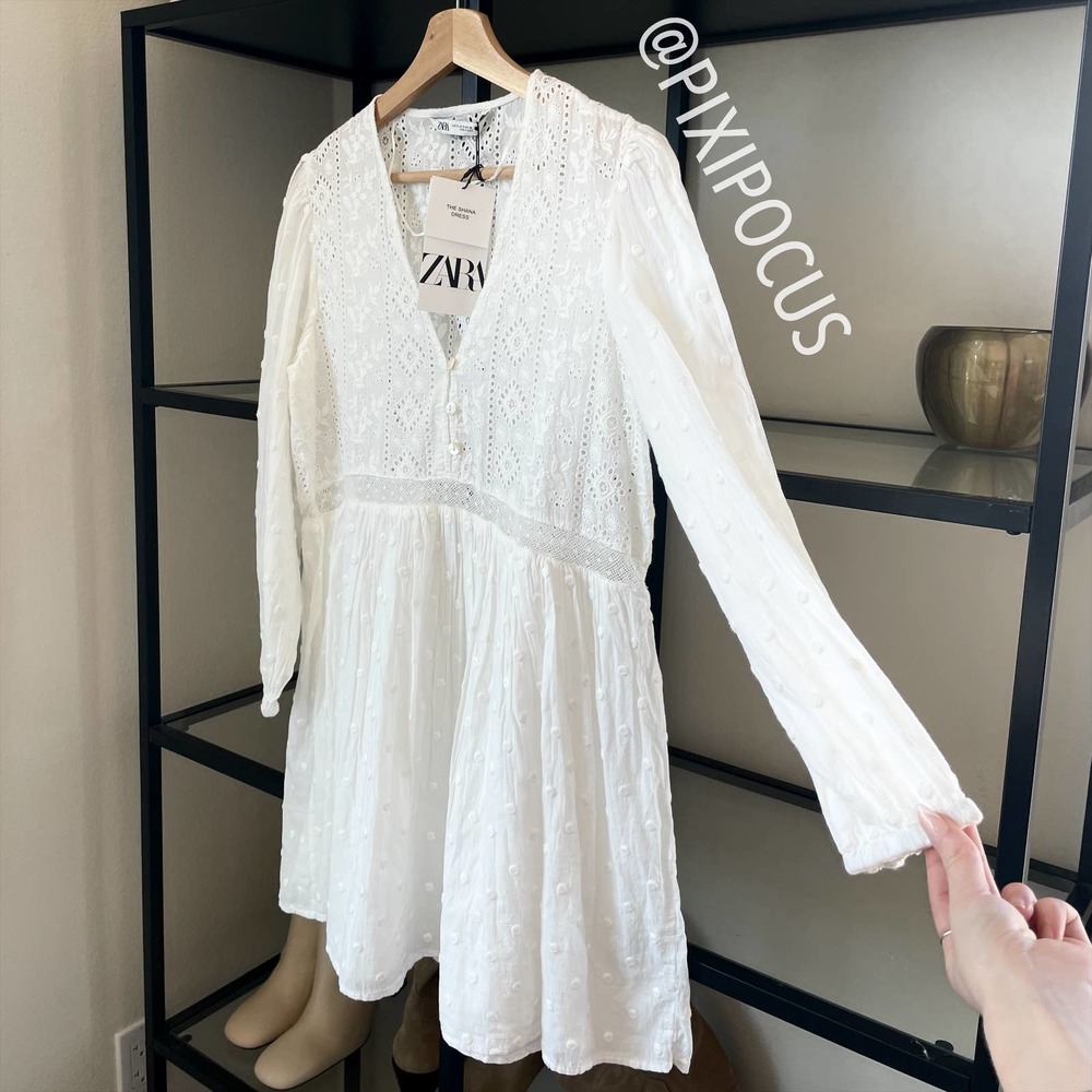 ZARA SWISS DOT EMBROIDERED DRESS WHITE - Picture 11 of 15